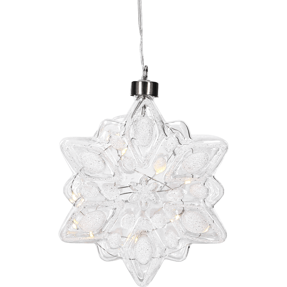 LED Glas - Schneekristall mit Glitter und Timerfunktion - WeihnachtsladenSAICO