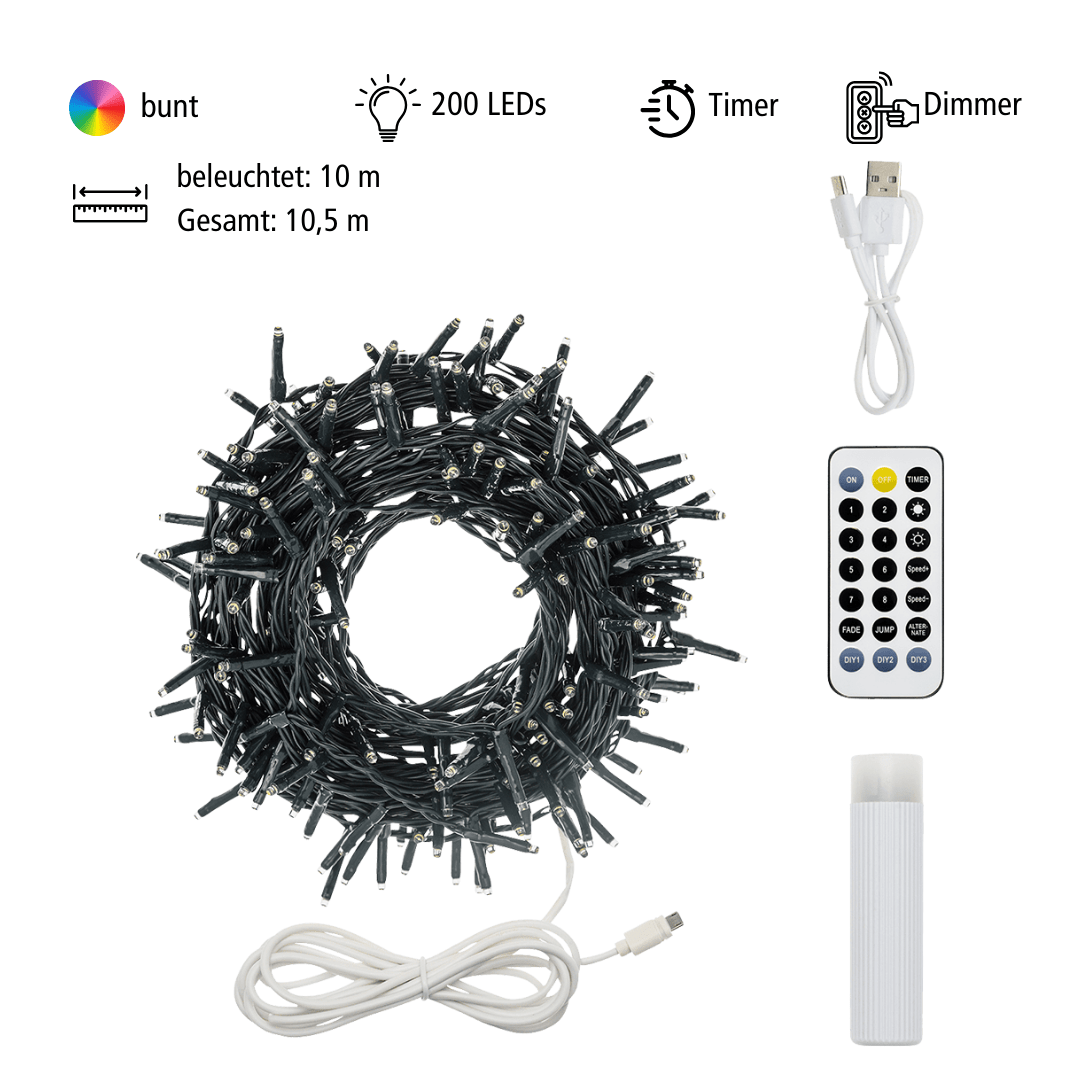 LED Lichterkette 200 bunte LED - WeihnachtsladenLotti