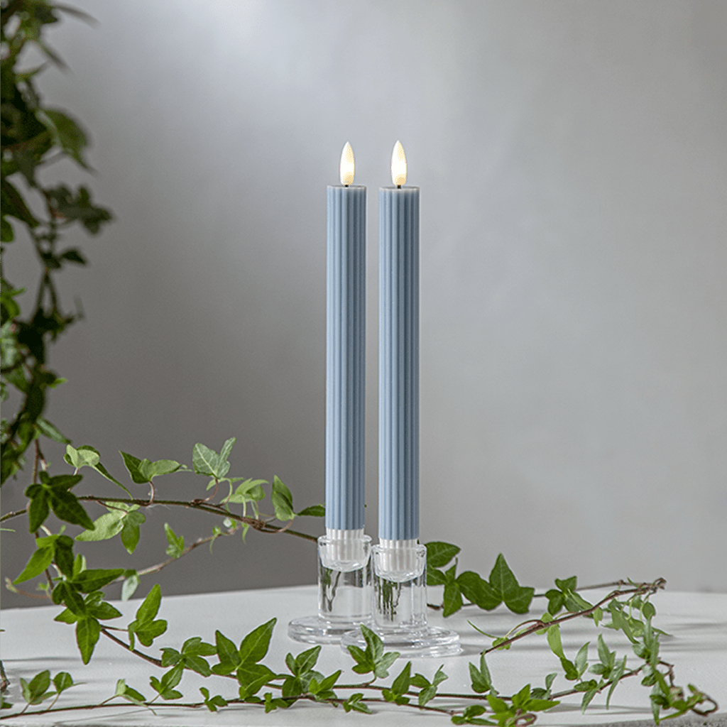 LED - Wachskerze 'Flamme Stripe' 2er - Set blau - WeihnachtsladenStar Trading