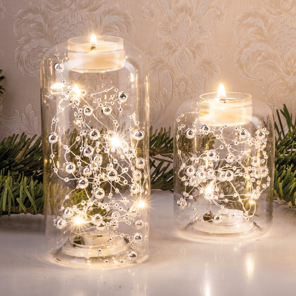 Teelicht Dekoration aus Glas mit warmweißen LEDs (2er Set) - WeihnachtsladenSAICO